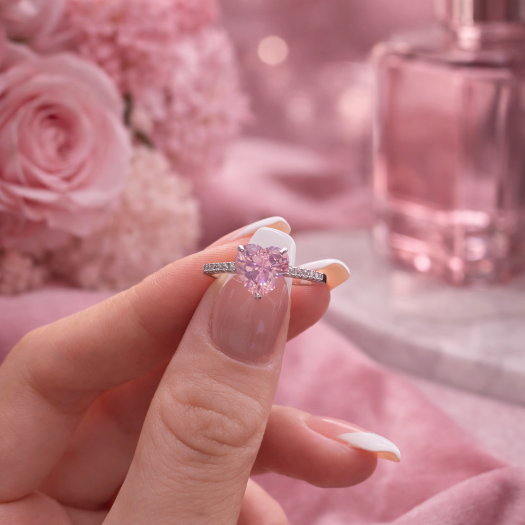 Aurélia 925 Sterling Silver Pink Heart Ring