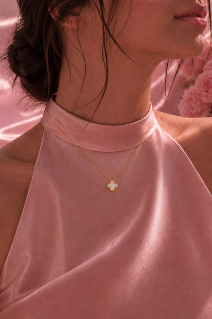 Atèlier 14k Gold White Jade Clover Necklace