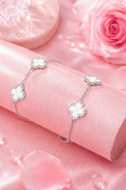 Atèlier S925 Silver White Jade Clover Bracelet