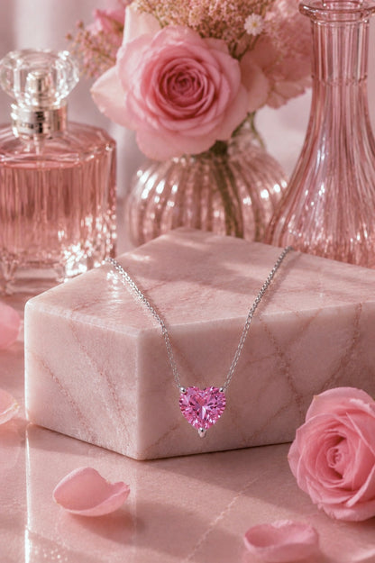 Aurélia S925 Silver Pink Heart Necklace