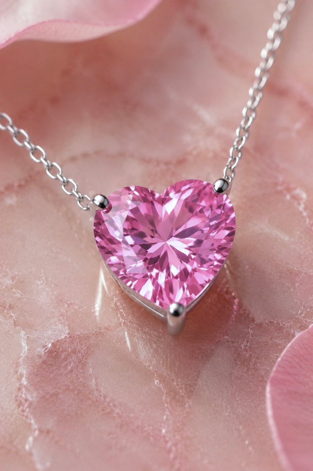 Aurélia S925 Silver Pink Heart Necklace