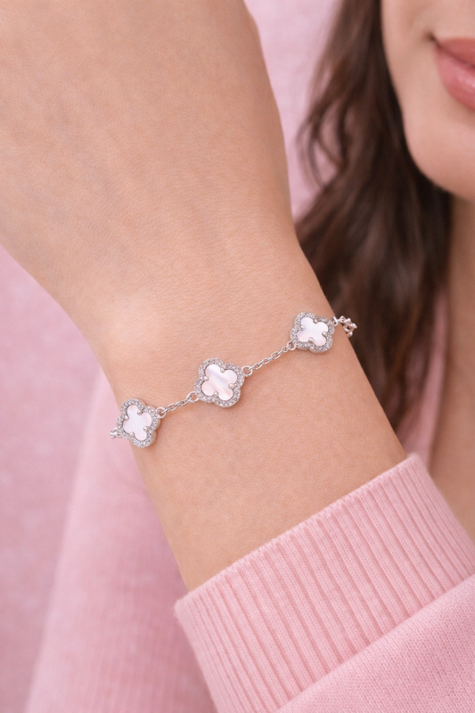 Atèlier 925 Sterling Silver White Jade Clover Bracelet