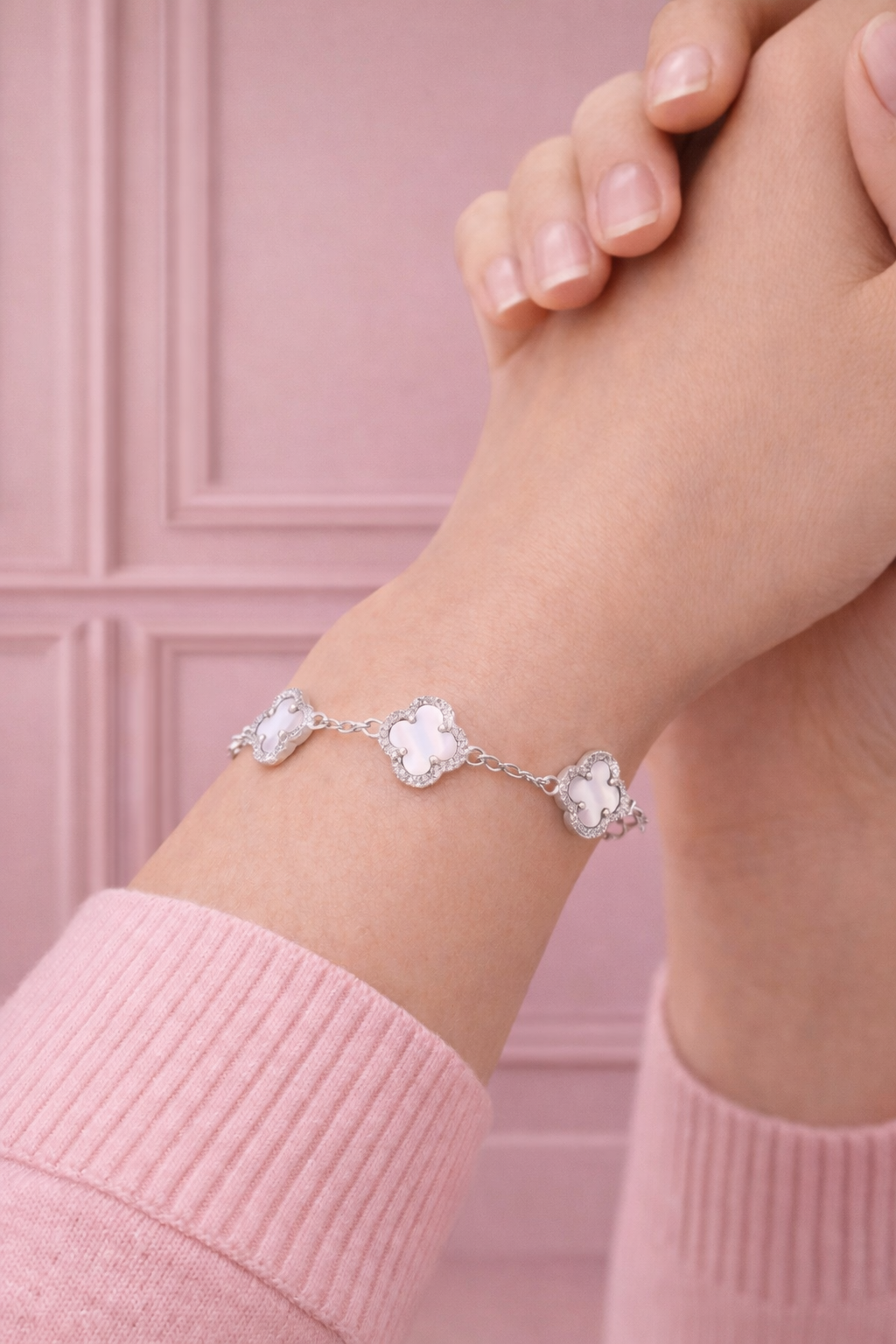 Atèlier 925 Sterling Silver White Jade Clover Bracelet