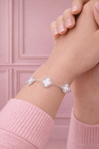 Atèlier 925 Sterling Silver White Jade Clover Bracelet
