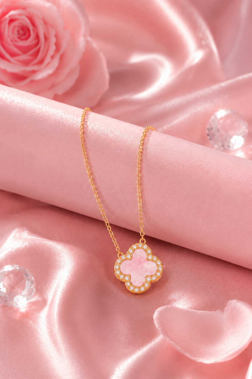 Atèlier 14k Gold Pink Jade Clover Necklace