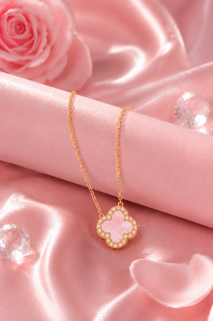 Atèlier 14k Gold Pink Jade Clover Necklace