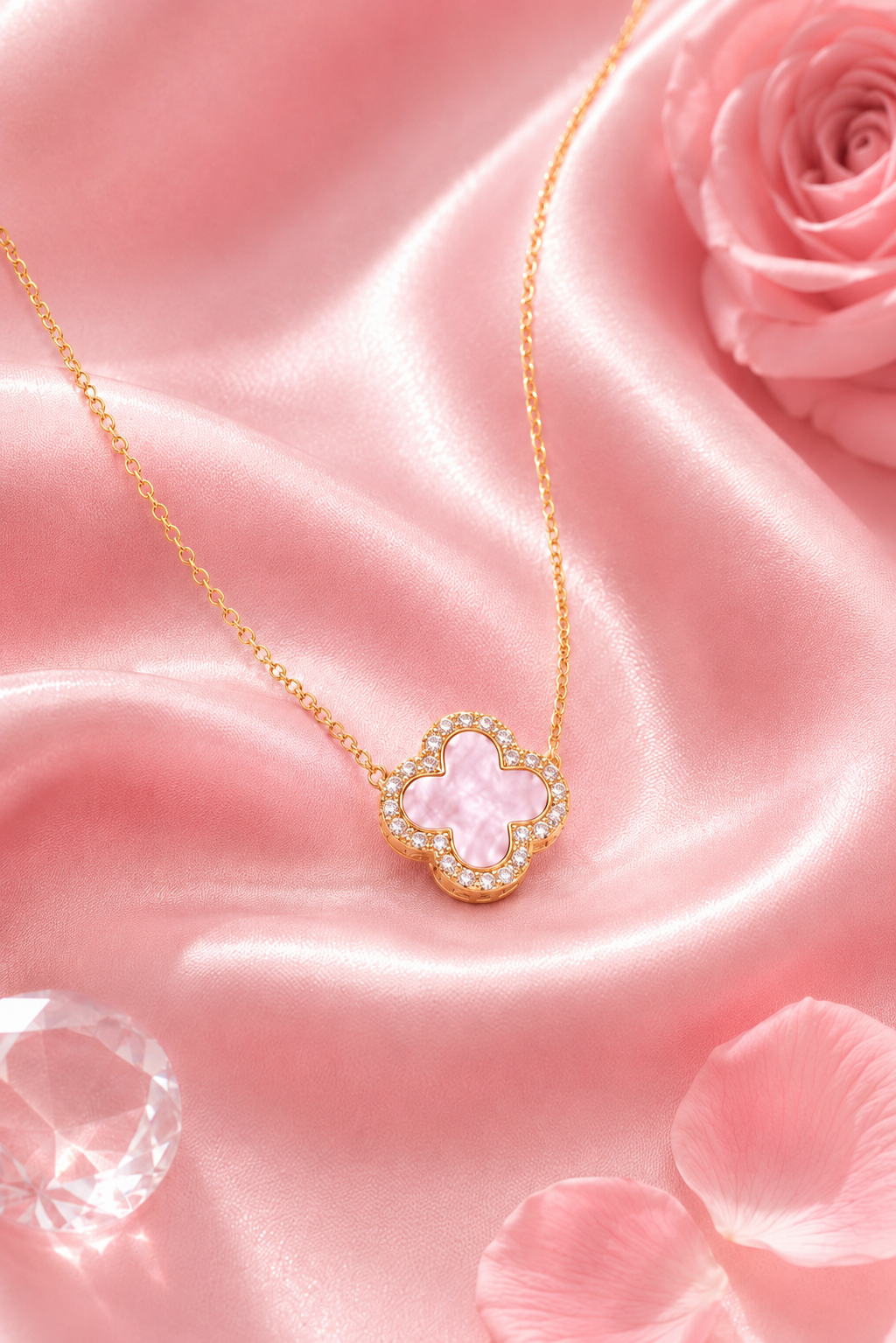 Atèlier 14k Gold Pink Jade Clover Necklace