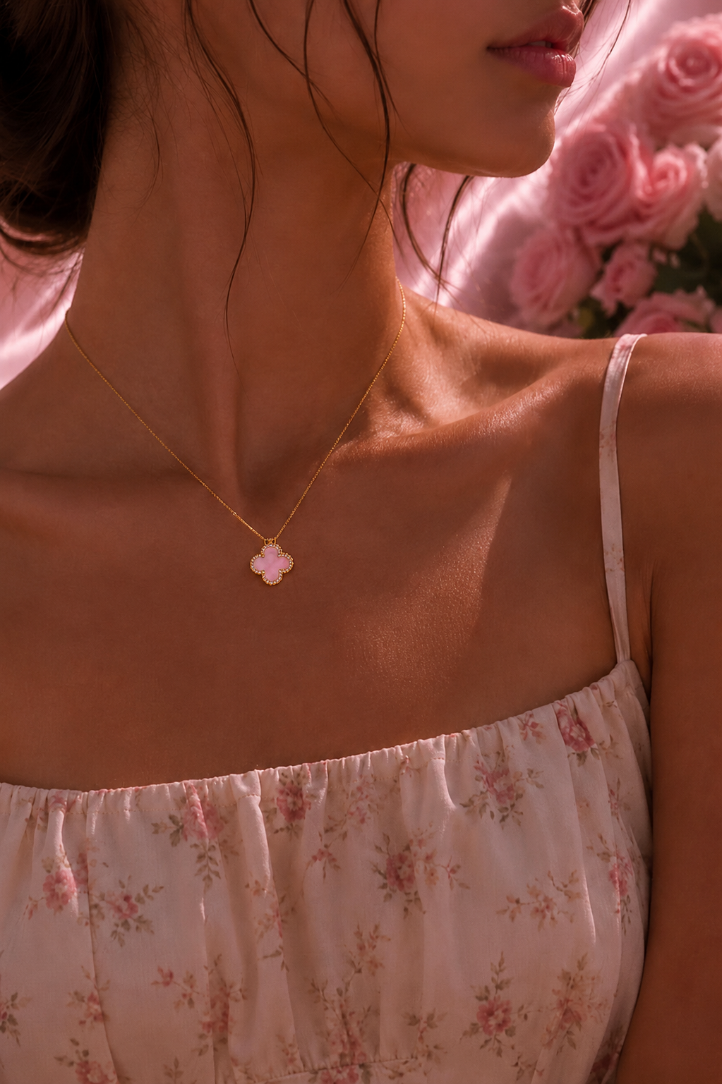Atèlier 14k Gold Pink Jade Clover Necklace