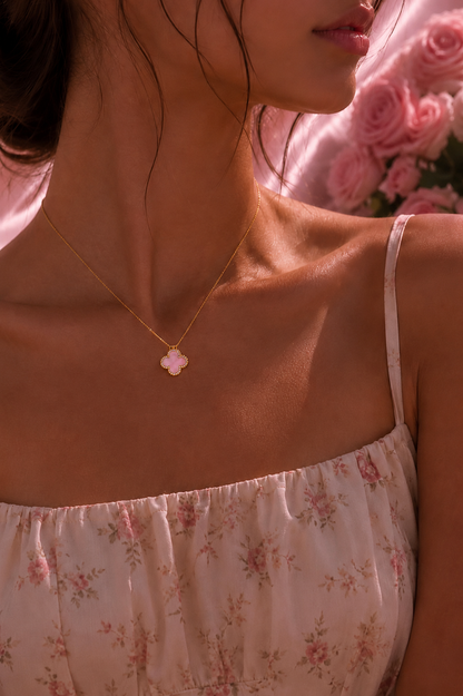 Atèlier 14k Gold Pink Jade Clover Necklace
