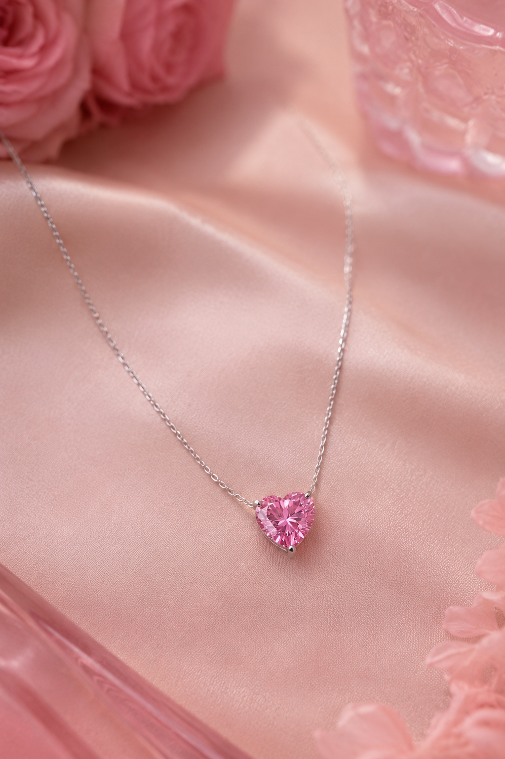 Aurélia S925 Silver Pink Heart Necklace