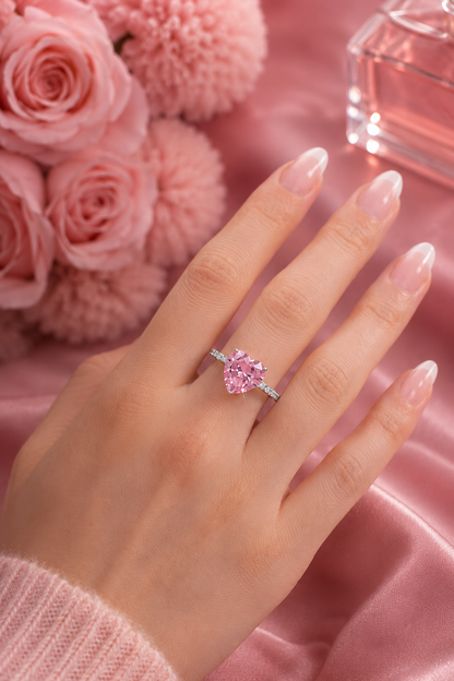 Aurélia S925 Silver Pink Heart Ring
