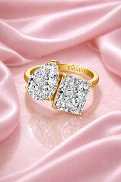 Célestial 14k Gold Crushed Ice Two Stone Ring