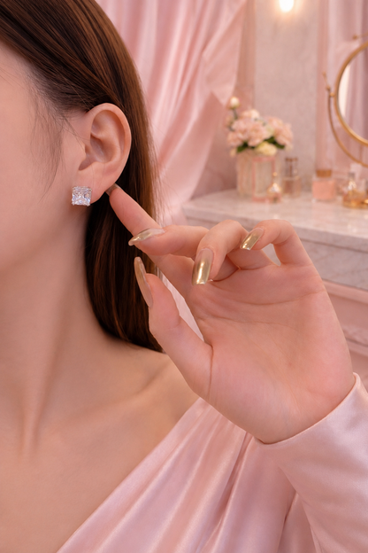 Héra S925 Silver Crushed Ice Square Earrings