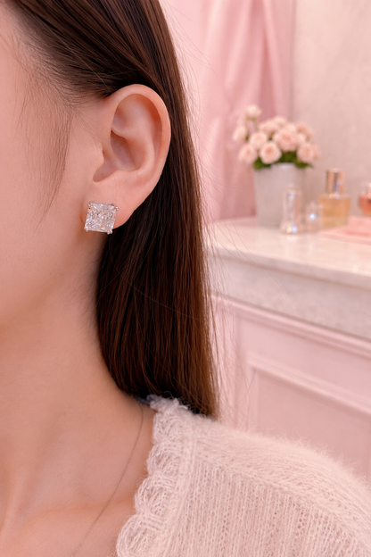 Héra S925 Silver Crushed Ice Square Earrings