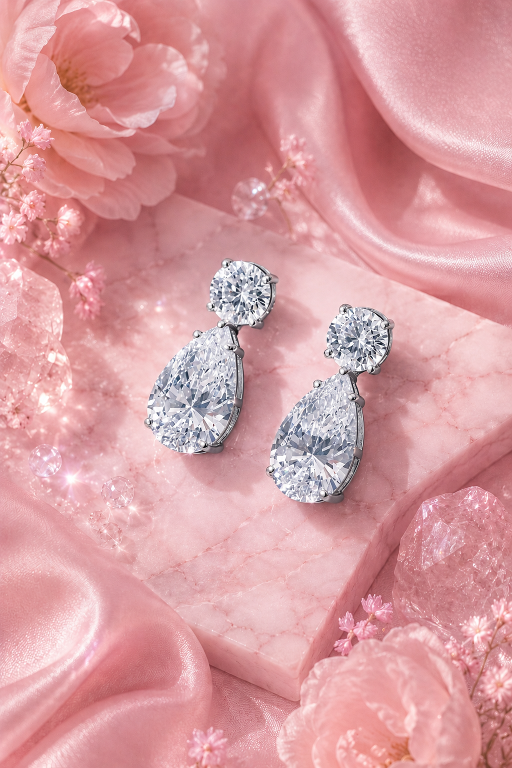Célestial S925 Silver Crushed Ice Pear Cut Earrings