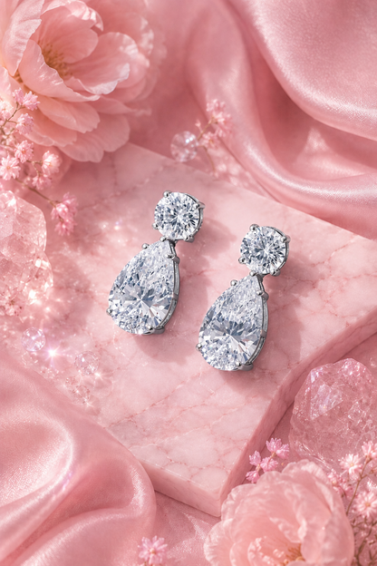 Célestial S925 Silver Crushed Ice Pear Cut Earrings
