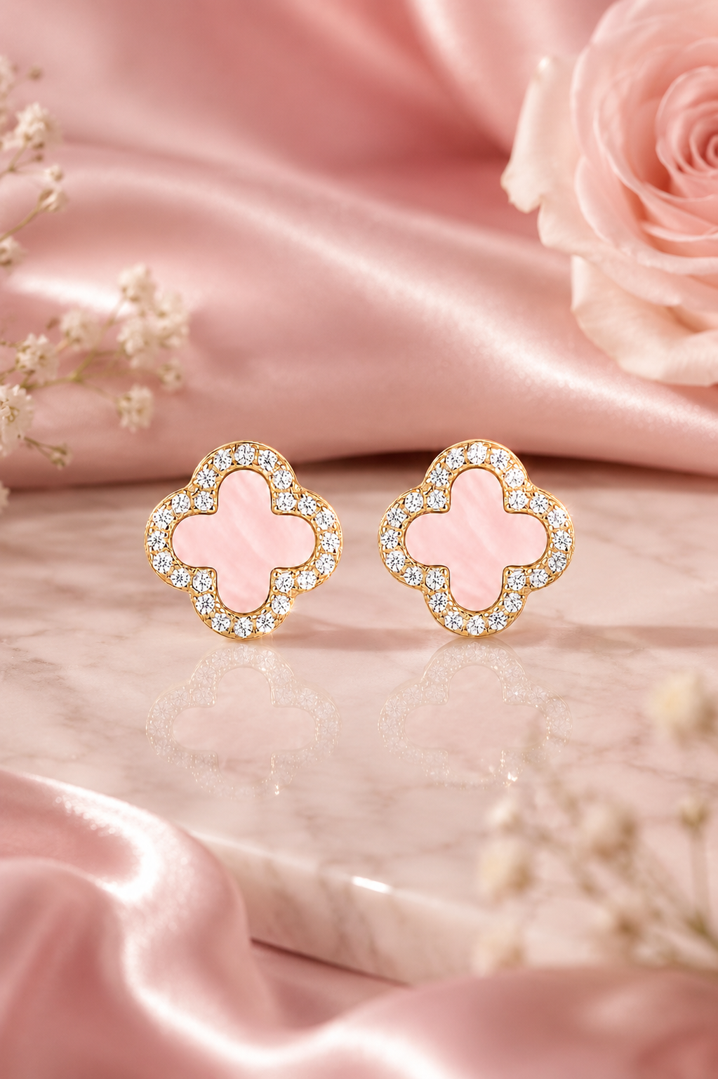 Atèlier 14k Gold Pink Jade Clover Earrings