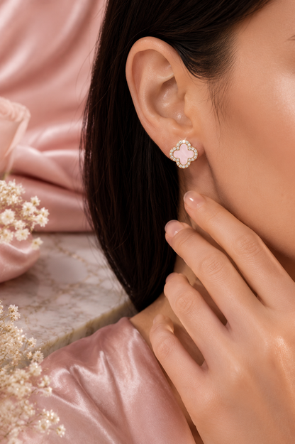 Atèlier 14k Gold Pink Jade Clover Earrings