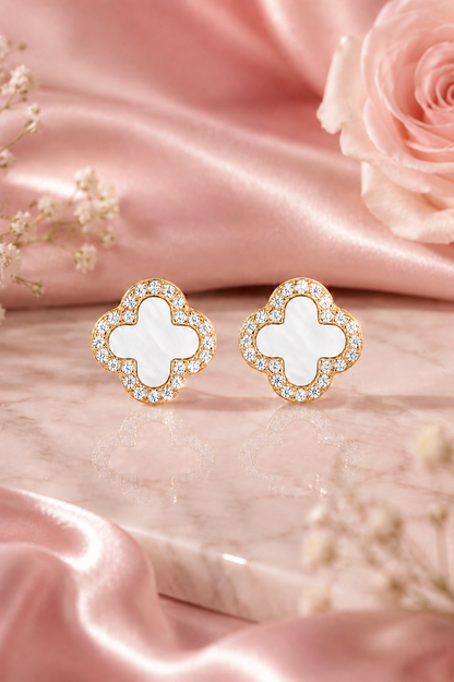 Atèlier 14k Gold White Jade Clover Earrings