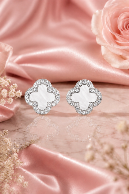 Atèlier S925 Silver Gold White Jade Clover Earrings