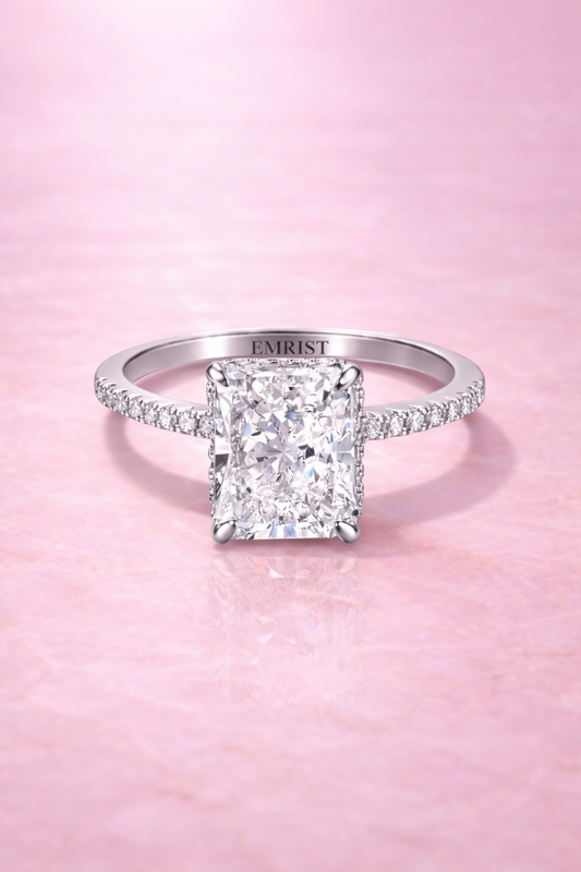 Meéra Hidden Halo 925 Sterling Silver Radiant Cut Ring