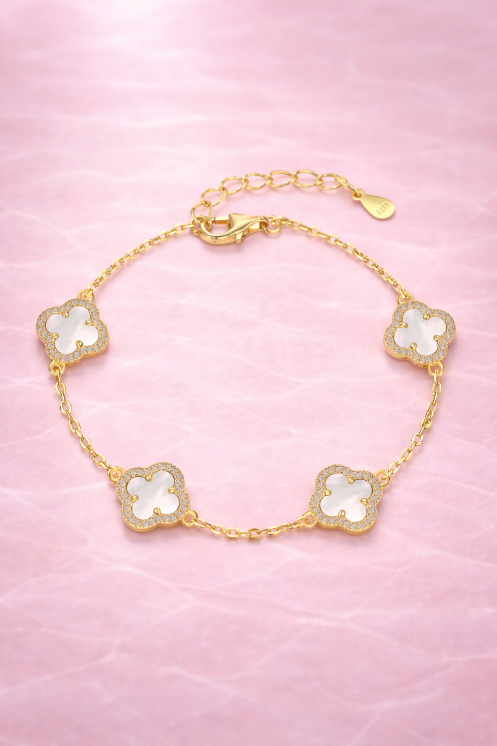 Atèlier 14k Gold White Jade Clover Bracelet