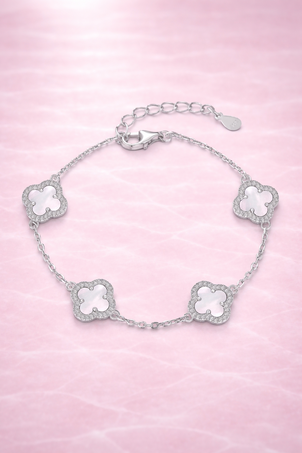 Atèlier 925 Sterling Silver White Jade Clover Bracelet