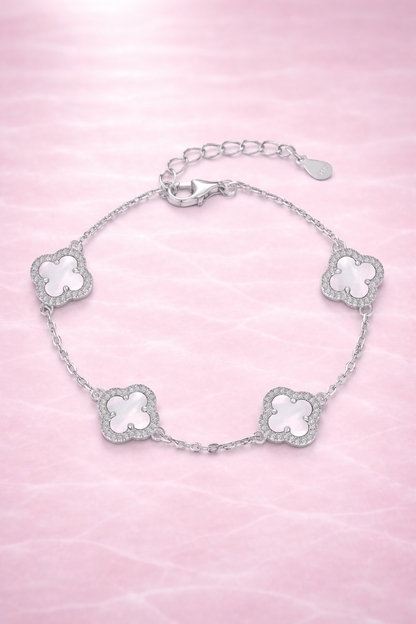 Atèlier 925 Sterling Silver White Jade Clover Bracelet